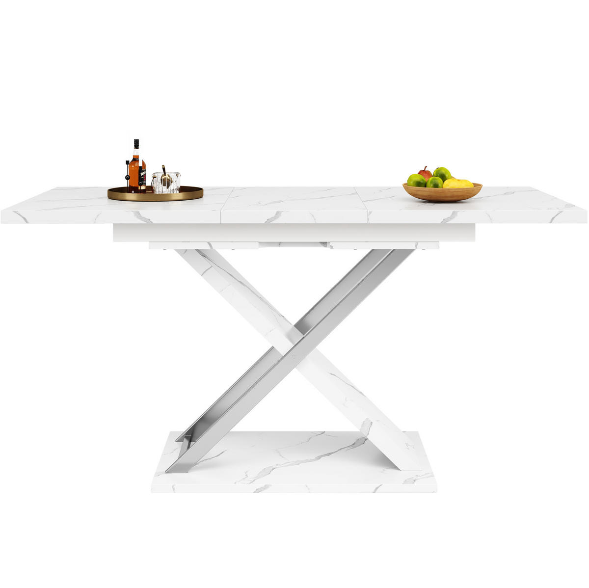 ESSTISCH Ausziehtisch 118/75/76,4 cm weiß MDF mit Kreuzbeinen - Weiß, Holzwerkstoff (118/75/76.4cm) - OKWISH