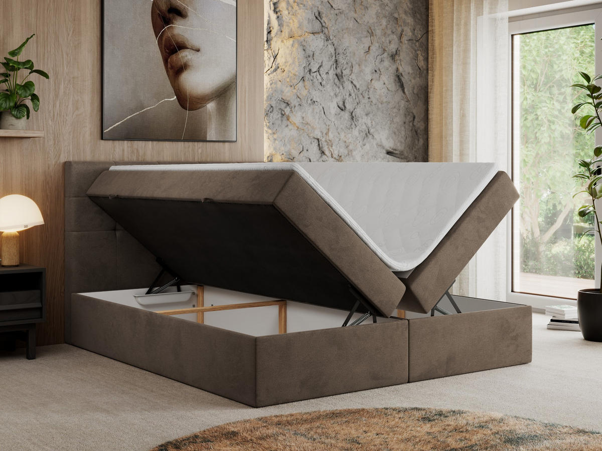 BOXBETT CENTO 120/200 Braun Velvet - H3 - Braun, Holz/Textil (120/200cm) - MKS