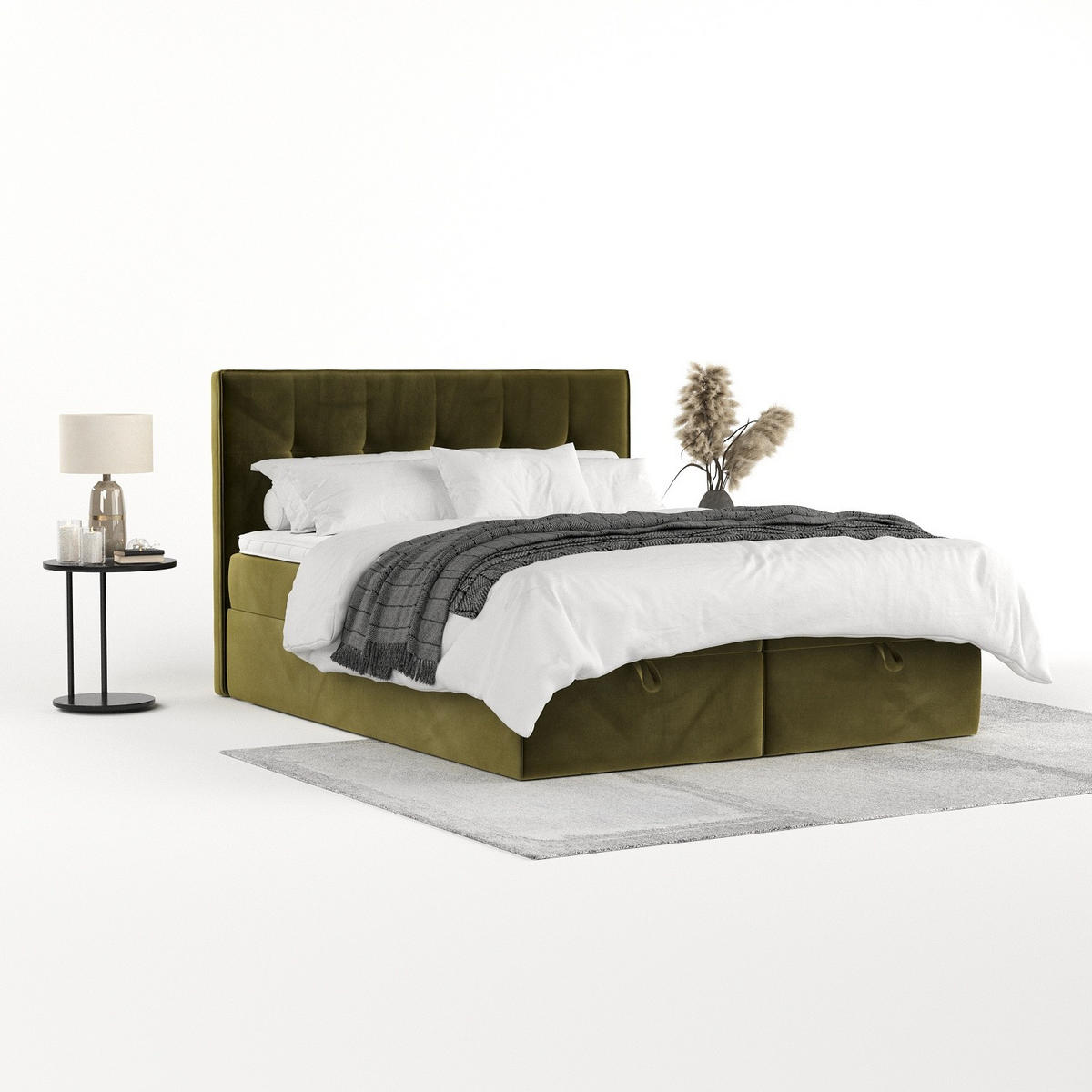 BOXBETT Tivra 200/200 cm Olivgrün im Kronos Stoff - Schwarz/Olivgrün, Holz/Holzwerkstoff (200/200cm) - AltaBeds