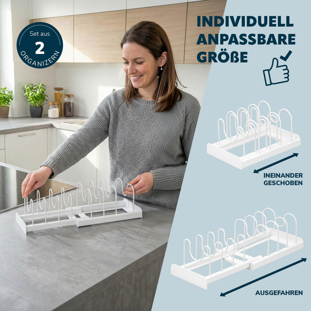 TOPFDECKELHALTER 2er Set, weiß - Weiß, Metall - eluno