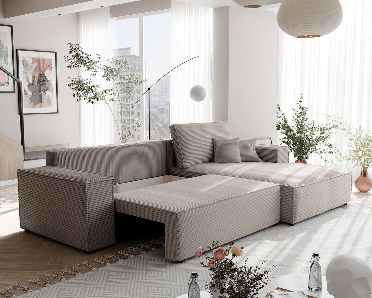 ECKSOFA NOVA mit Schlaffunktion und Bettkasten Cappuccino - Cappuccino, Holzwerkstoff/Kunststoff (250/90cm) - Idohome