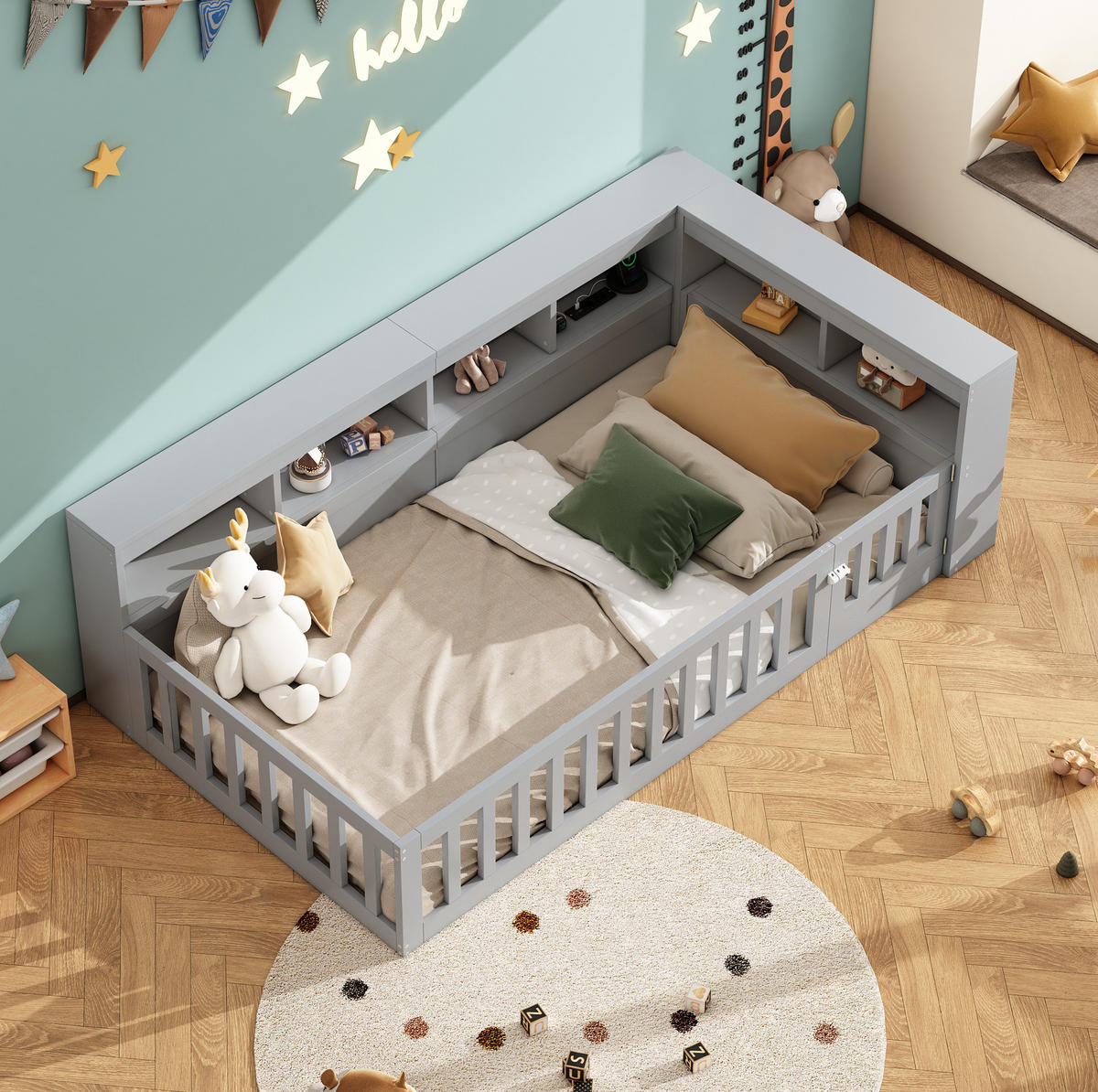 DAYBETT aus Spanplatte und MDF 90x200 cm Grau mit Stauraum, Steckdosen und USB-Anschlüssen - Grau, Holzwerkstoff (90/200cm) - IVMEU