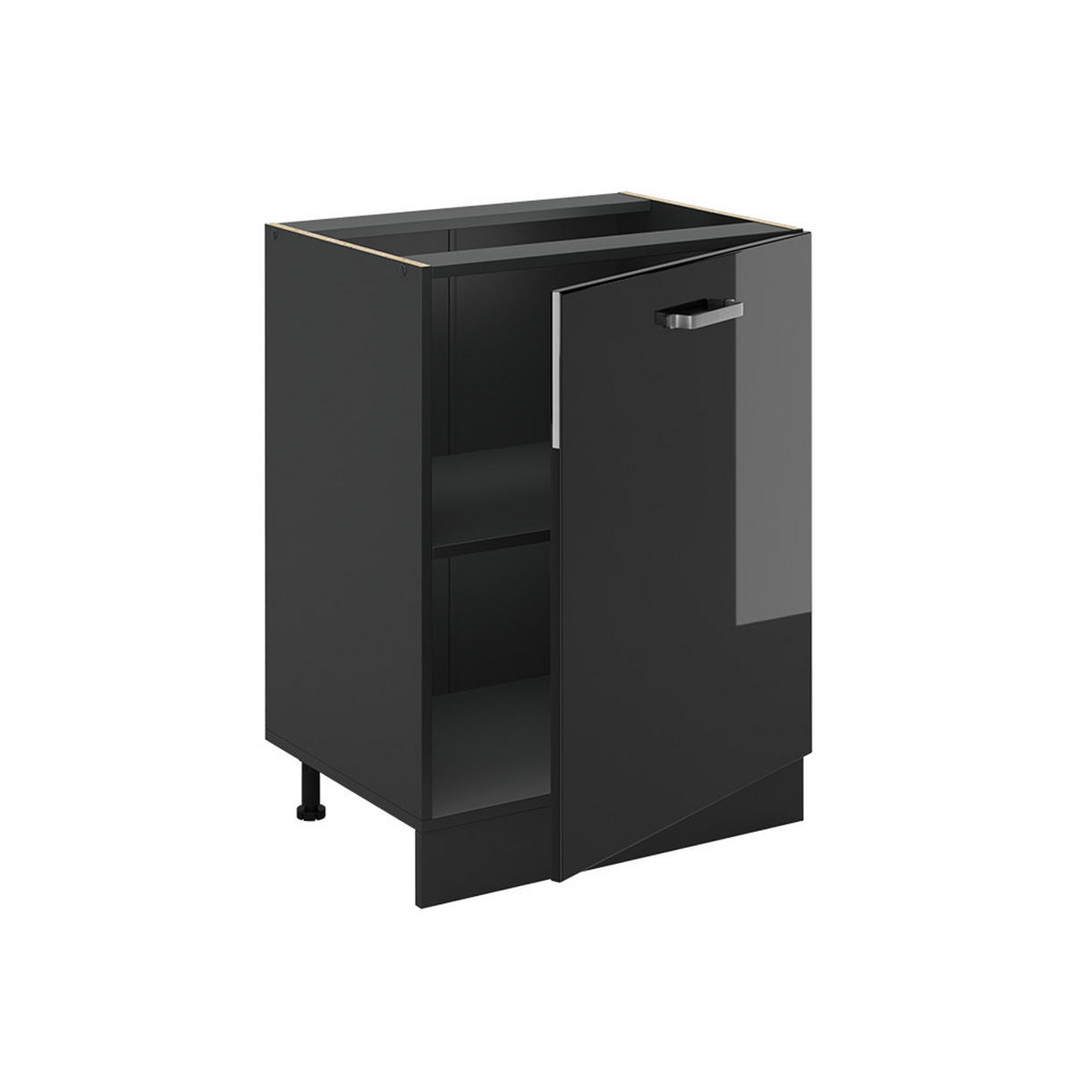 KÜCHENUNTERSCHRANK R-Line, Schwarz Hochglanz/Anthrazit, 60 cm mit 1 Tür Arbeitsplatte Anthrazit - Schwarz Hochglanz/Anthrazit, Holzwerkstoff (60/81.6/60cm) - Vicco