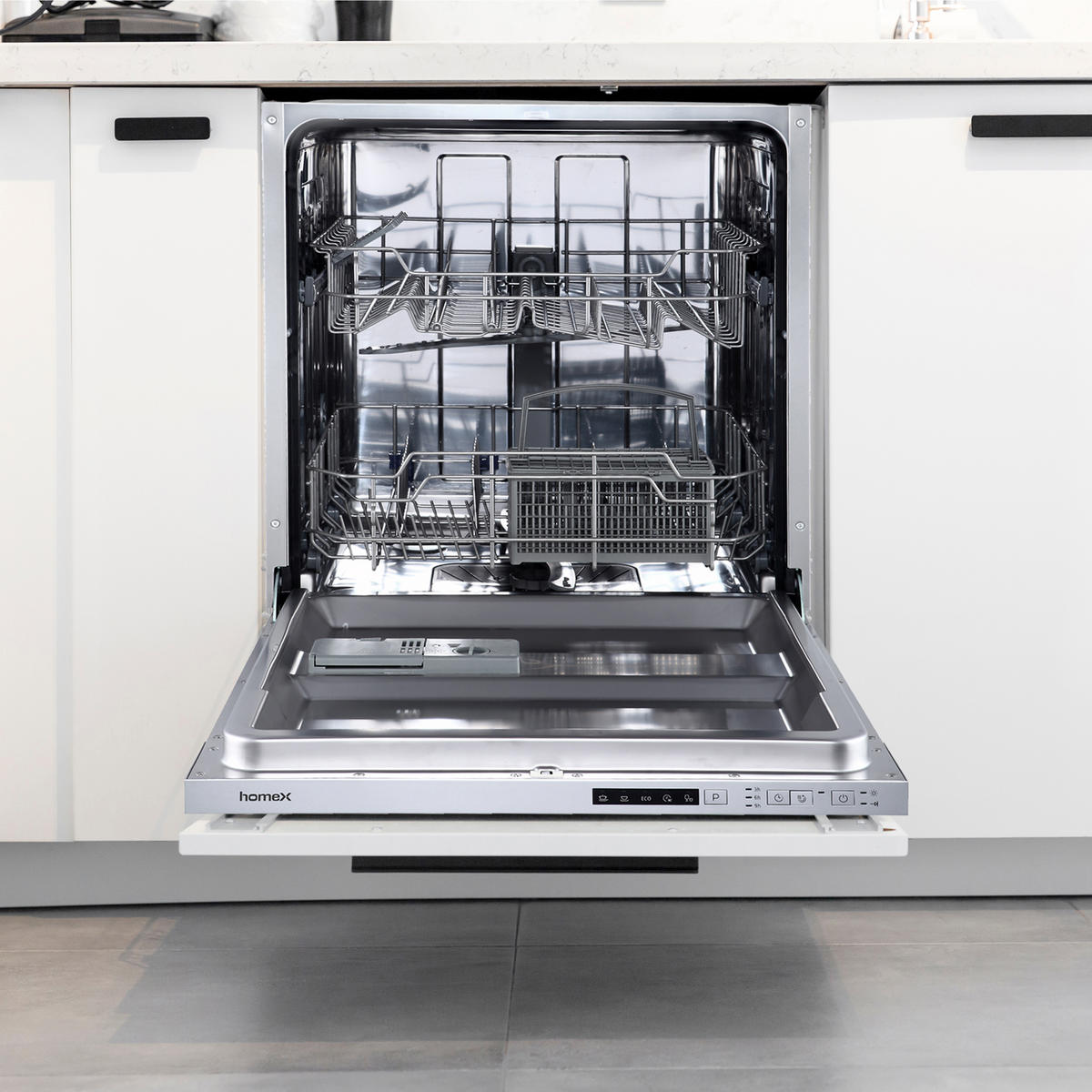 GESCHIRRSPÜLER vollintegriert 60 cm, Einbau Spülmaschine, 14 Maßgedecke, 5 Programme, AquaStop, höhenverstellbarer Oberkorb - Weiß, Kunststoff/Metall (60/82/55cm) - homeX