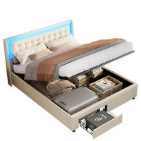 POLSTERBETT 180x200 cm Beige Samt Gaslift 2 Schubladen - Beige, Holz (180/200cm) - SHOPENTRA
