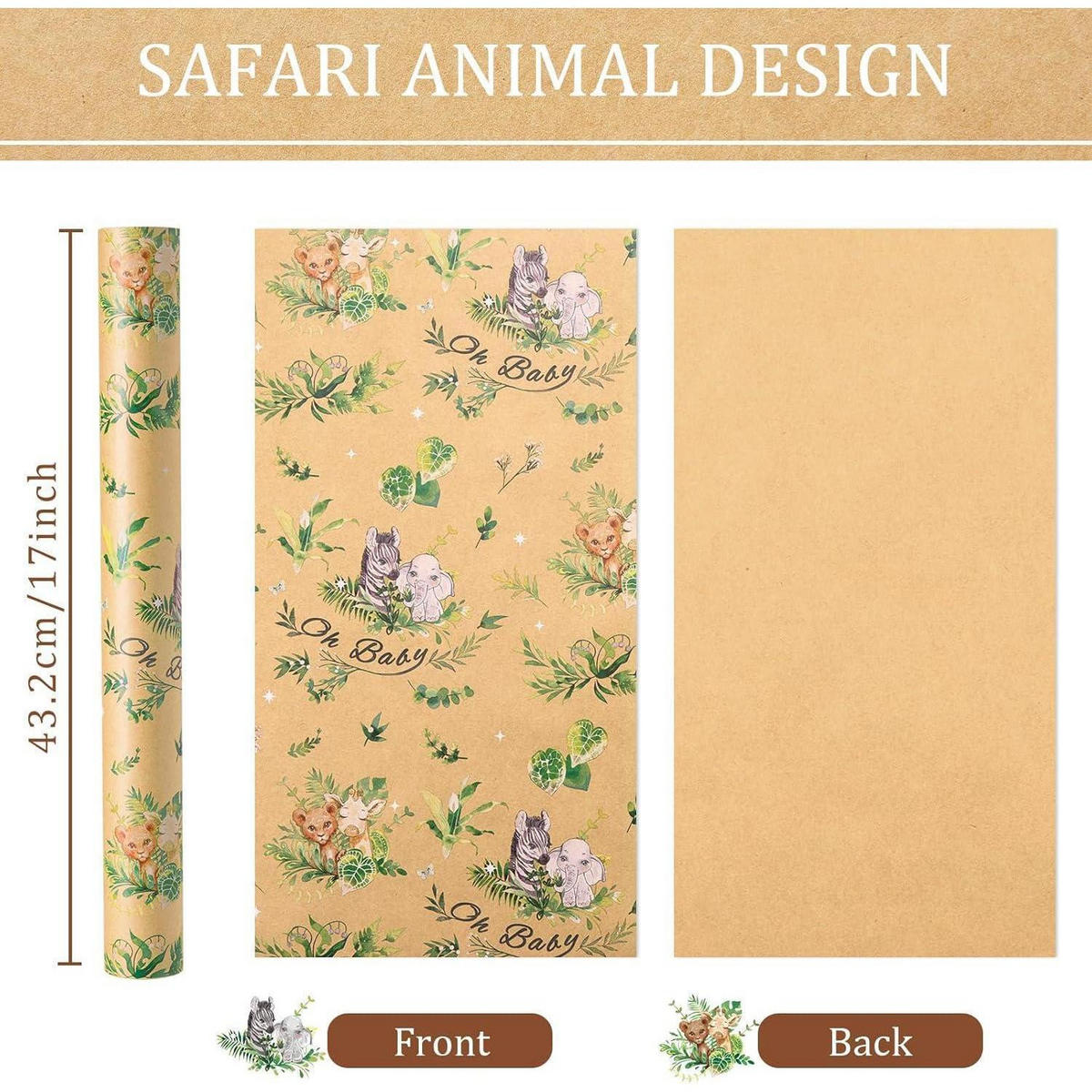 GESCHENKPAPIER Kraft mit Waldtieren 43 cm x 10 m - Braun, Papier (43/0.1/1000cm)