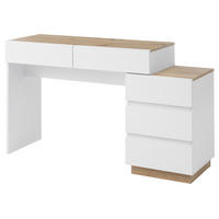 SCHREIBTISCH mit 5 Schubladen in Weiß/Eicheoptik - Weiß, Holzwerkstoff (120/60/75cm) - BEAOK