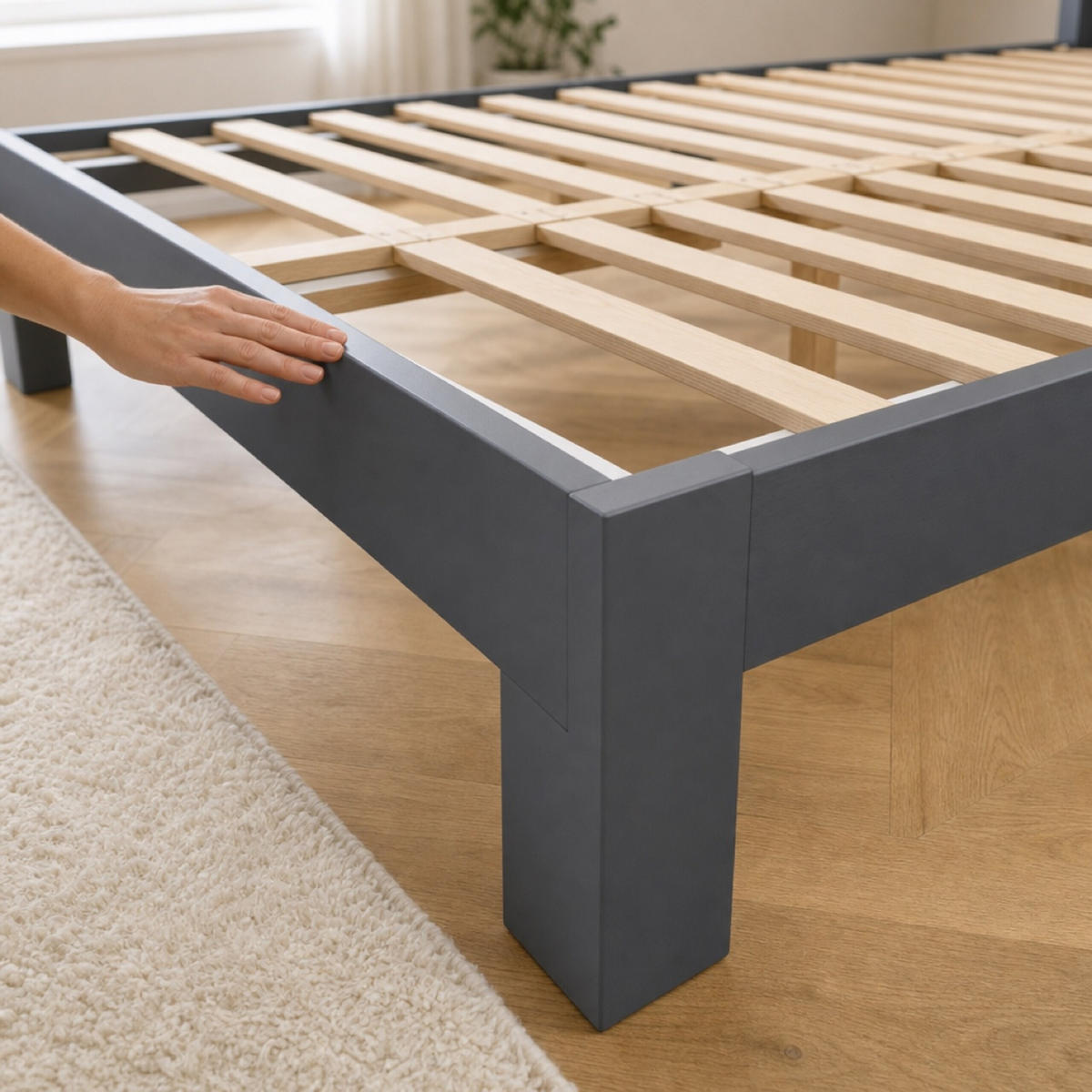 BETT Grau Massivholz mit Lattenrost 160x200 cm - Anthrazit, Holz - Relaxdays