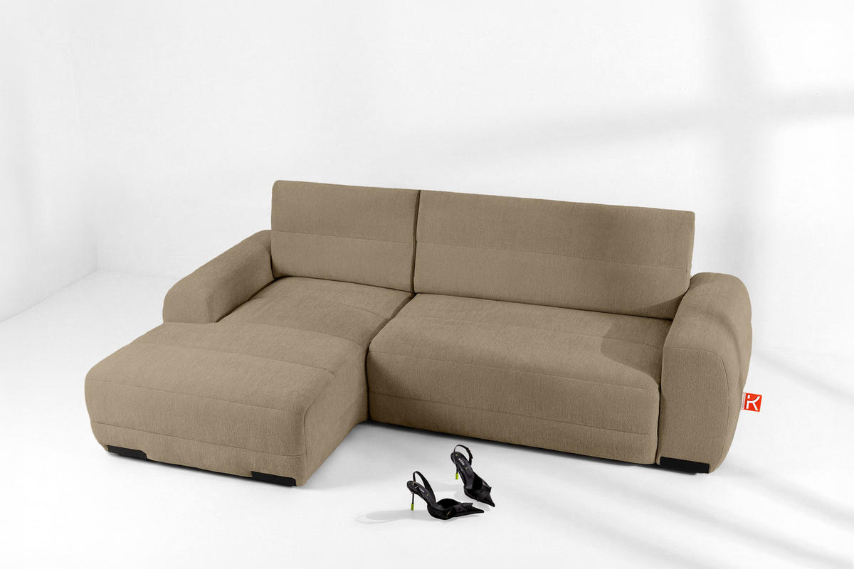 ECKSOFA LINKS BLUME, Dunkelbeige - Beige, Holz/Holzwerkstoff (271/164cm) - KONSIMO®