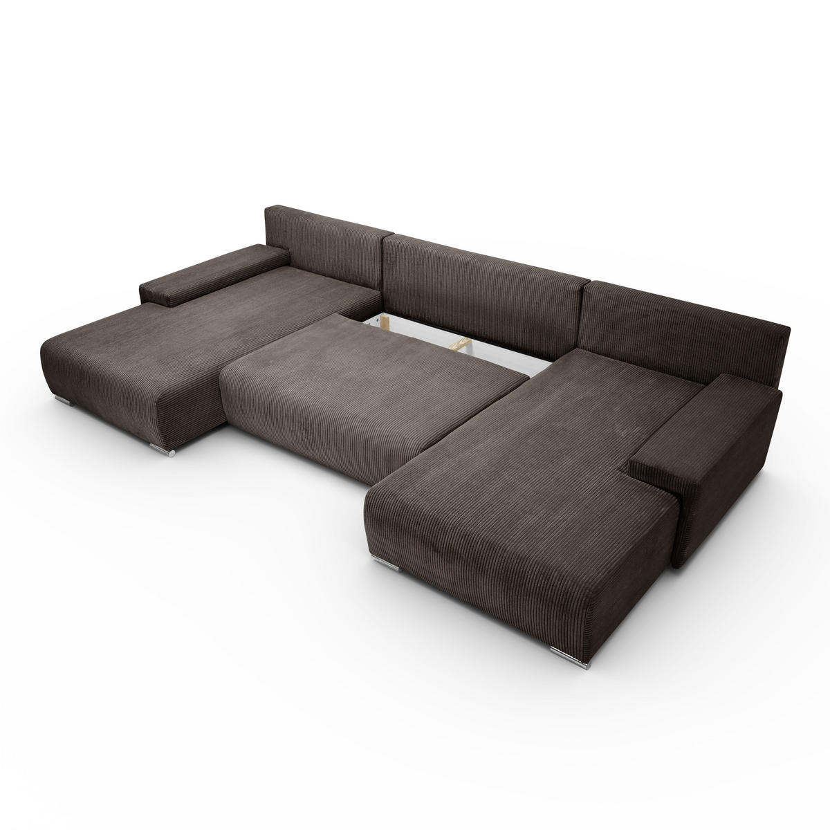 ECKSOFA U-Form Livorno Schlaffunktion Cord-Stoff Braun - Braun, Holz/Kunststoff (348/93/188cm) - Kaiser Möbel