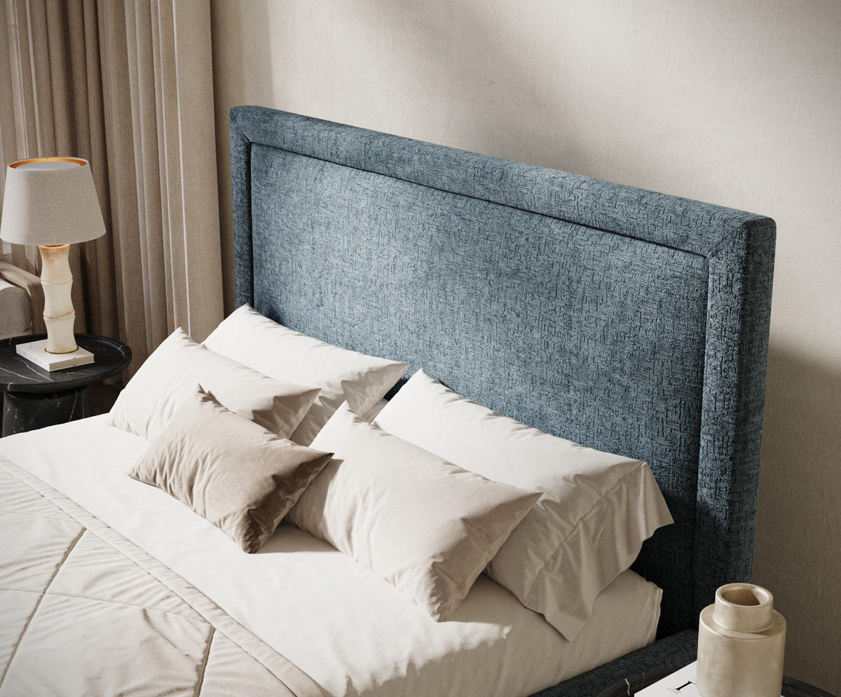 POLSTERBETT Ordina Blau Grau 160/200 cm im Chenille-Stoff - Silberfarben/Blaugrau, Holz/Holzwerkstoff (160/200cm) - Maison de Reve