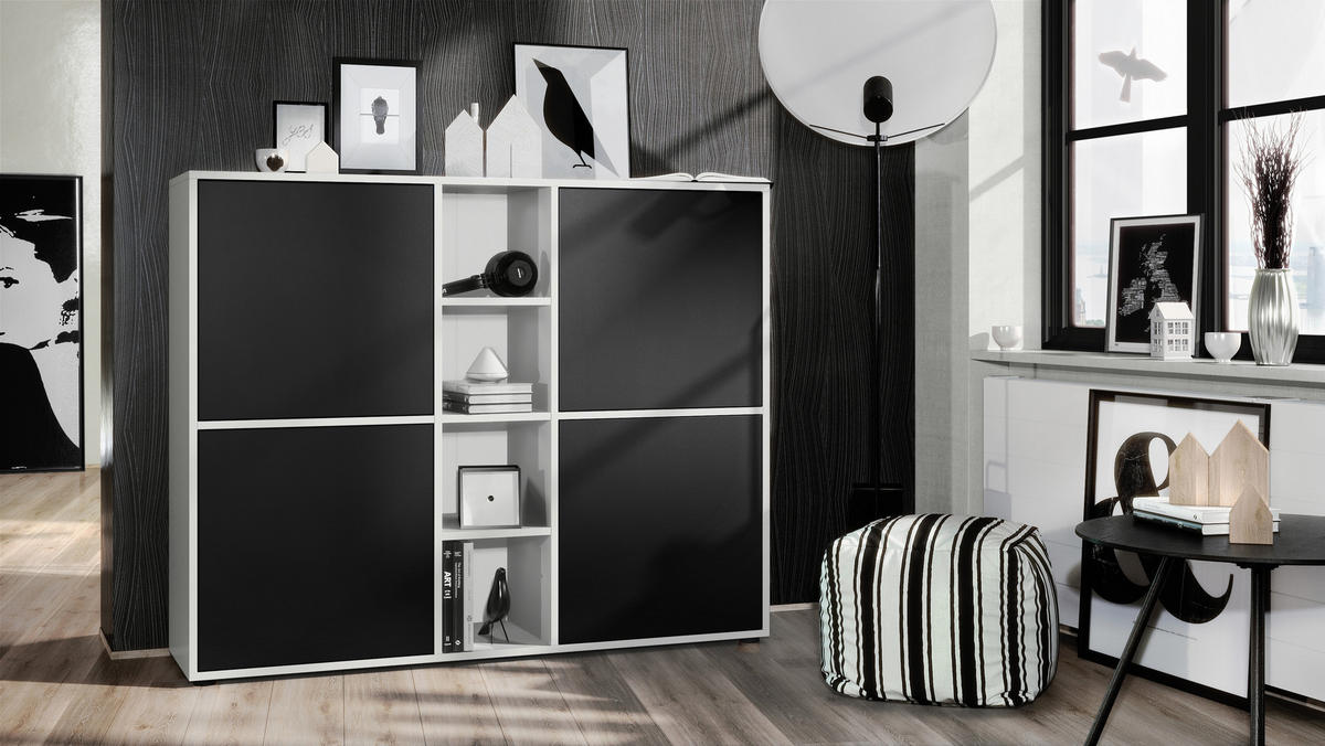HIGHBOARD Cuba Türen in Schwarz matt - Schwarz, Holzwerkstoff (130.5/105.5/35.5cm) - Vladon