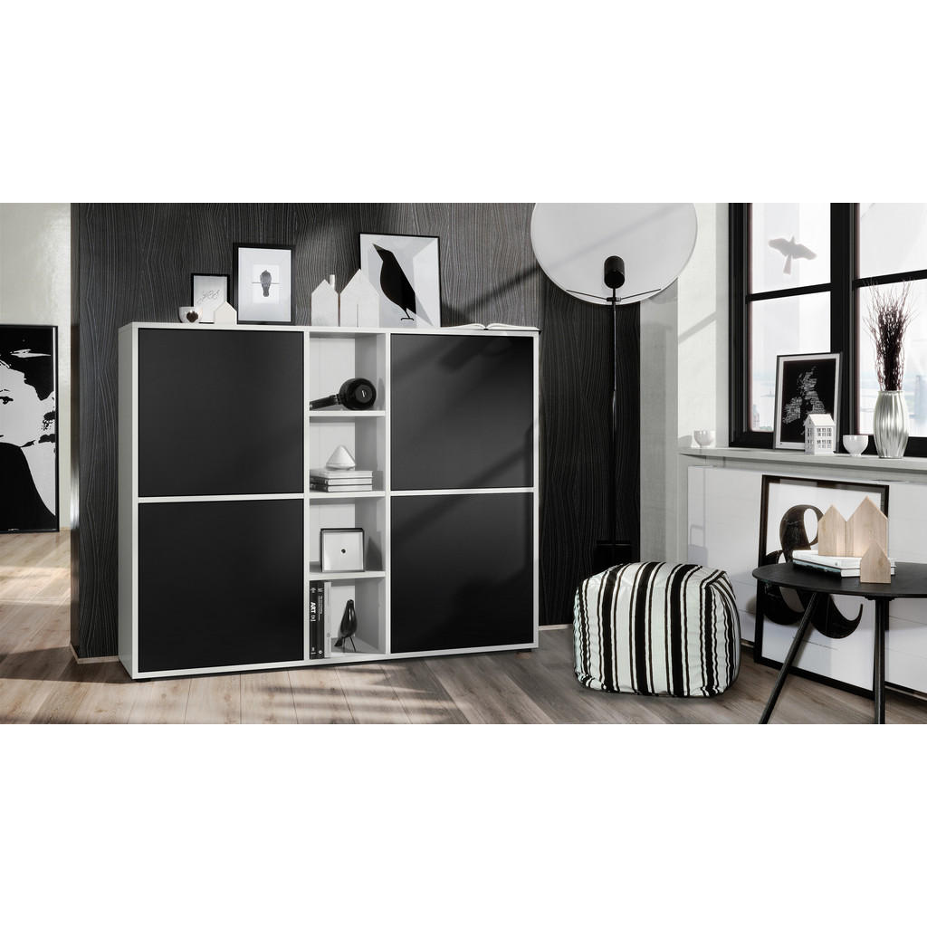 Thumbnail - Vladon Highboard, Schwarz, Holzwerkstoff, 130.5x105.5x35.5 cm, Wohnzimmer, Kommoden & Sideboards, Highboards