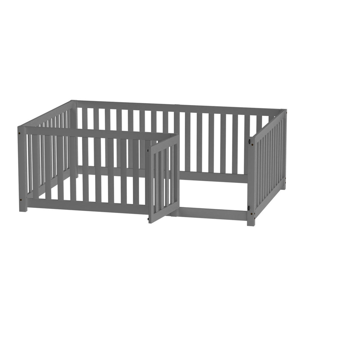 BODENBETT 140/200 cm grau mit Tür und Zaun aus Massivholz - Grau, Holz (140/200cm) - OKWISH
