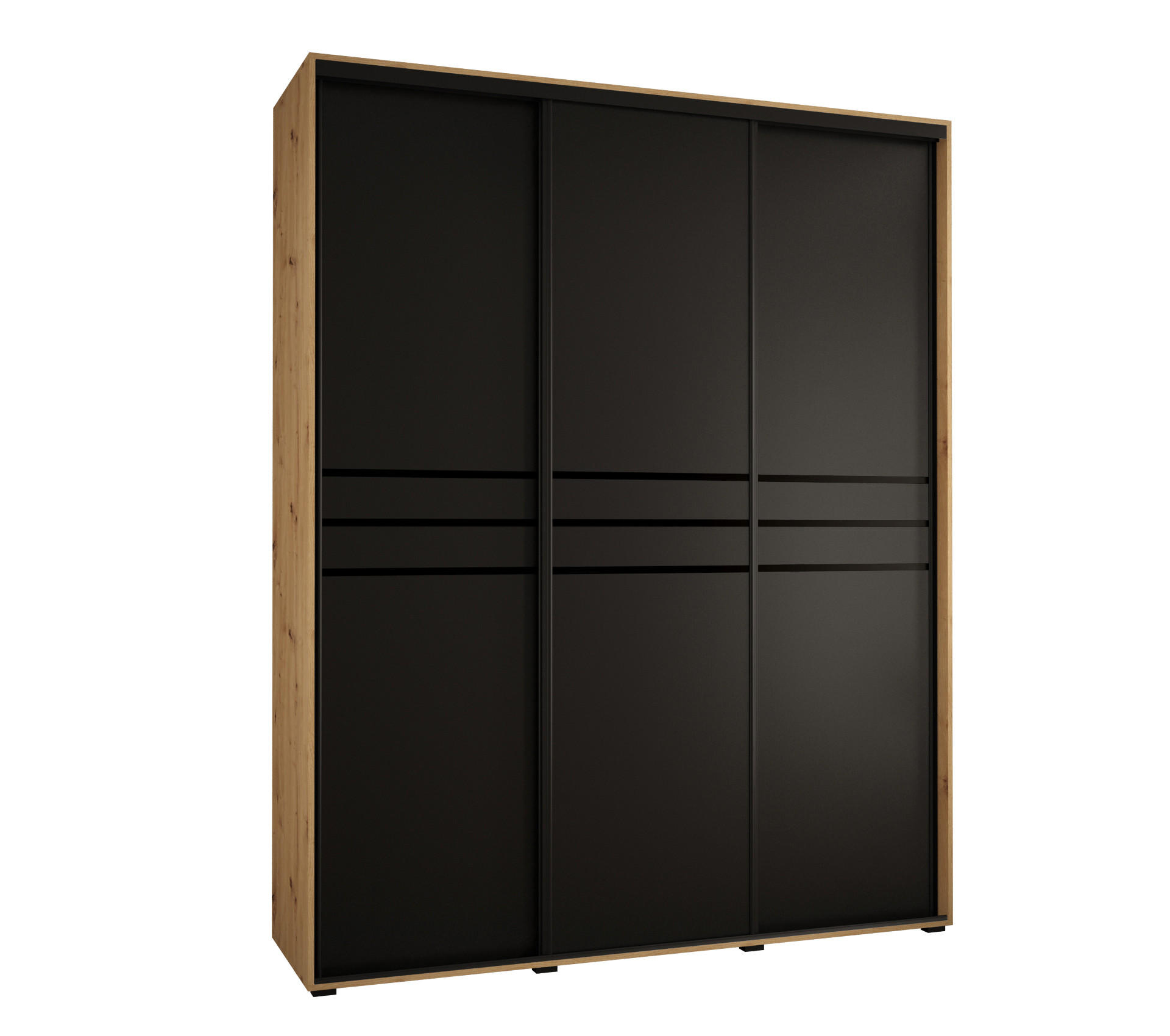 Abiks Möbel Schwebetürenschrank Eiche Artisan, Schwarz, Schwarz 190x235x60 cm