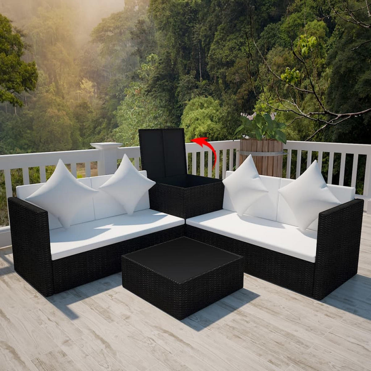 GARTEN-LOUNGE-SET 4-teilig Mit Auflagen Poly Rattan Schwarz - Creme/Schwarz, Kunststoff - vidaXL