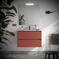 BADEZIMMERMÖBEL NOJA 900 2 Schubladen RED SATIN + Waschtisch + Spiegel - Schwarz, Metall (45/54/90cm) - Salgar