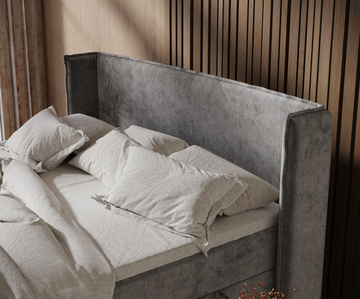 BOXSPRINGBETT Segni Dunkelgrau 160/200 cm mit Matratze und Topper - Dunkelgrau/Schwarz, Holz/Holzwerkstoff (160/200cm) - Maison de Reve