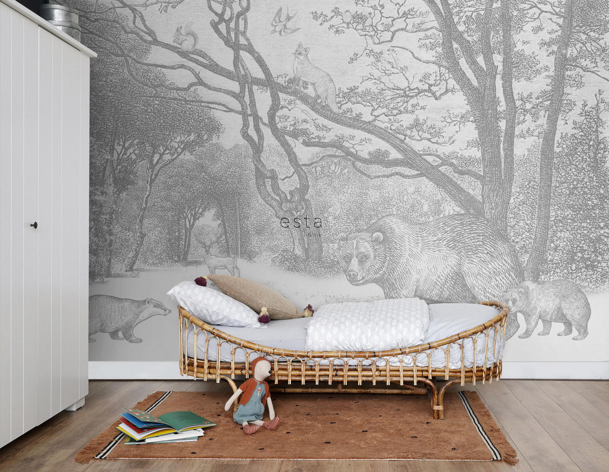 FOTOTAPETE Wald mit Waldtieren 350 x 279 cm - Schwarz, Papier (350/279cm) - ESTAhome