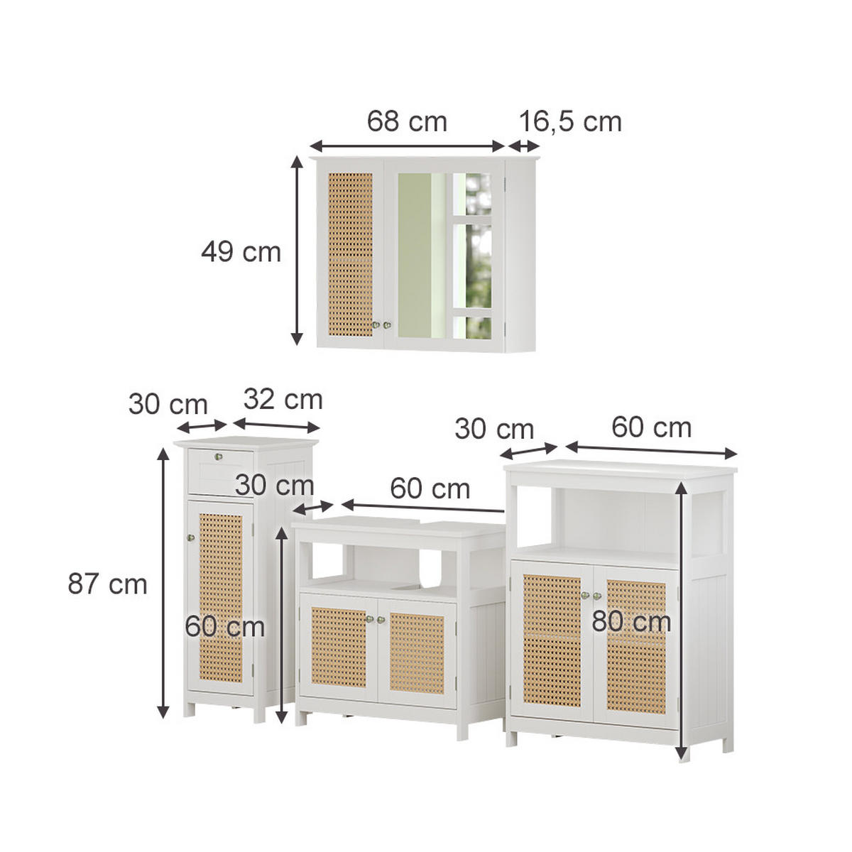 BADMÖBEL-SET Rosario Weiß 4 Teile, mit Midischrank - Weiß, Holzwerkstoff (60/60/30cm) - Vicco