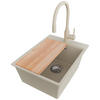GRANITSPÜLE Oslo, 2-er set Beige 38/50 cm 1 Becken + Küchenarmatur 38/14 cm + Ablauf-Set + Schneidebrett ab 40er Unterschrank - Chromfarben/Beige, Kunststoff (38/20/50cm) - Primagran
