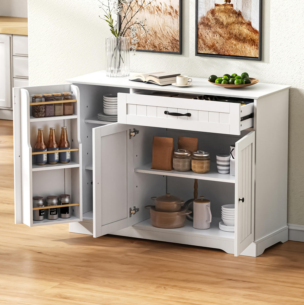 SIDEBOARD mit 3 Türen, 1 Schublade und verstellbaren Einlegeböden, MDF, Weiß - Weiß, Holzwerkstoff (107/83.4/40cm) - Redom