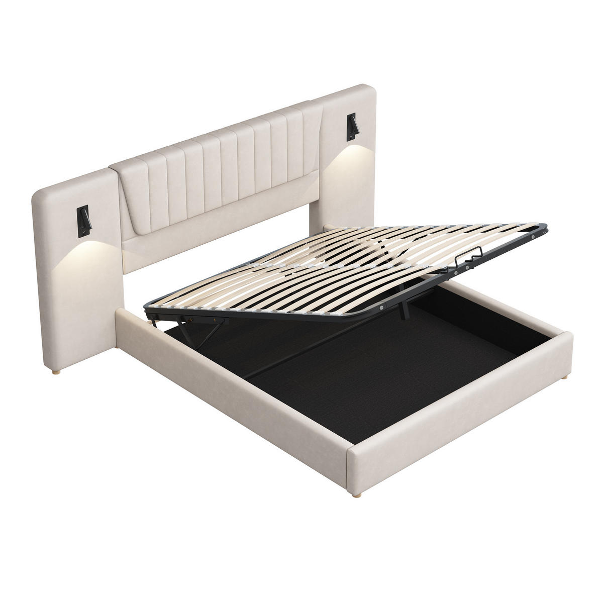 POLSTERBETT mit Stauraum und USB 180x200 cm Samt Beige - Beige, Metall (180/200cm) - Meubliv