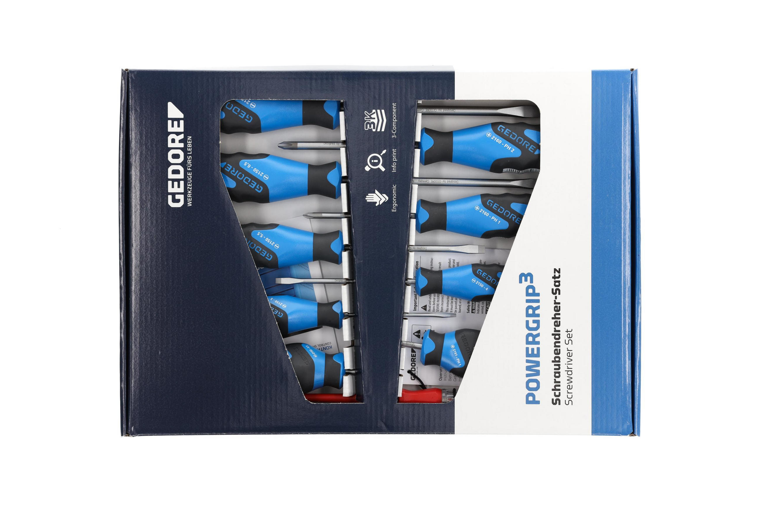 2150-2160 PH-010 3K-SCHRAUBENDREHER-SATZ 10-TEILIG IS 3-8 PH 1-2 - Multicolor, Kunststoff/Metall (26/36cm) - Gedore