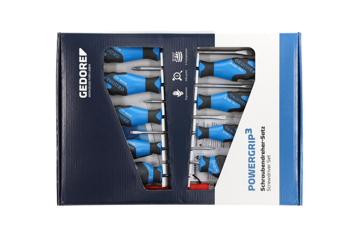 2150-2160 PH-010 3K-SCHRAUBENDREHER-SATZ 10-TEILIG IS 3-8 PH 1-2 - Multicolor, Kunststoff/Metall (26/36cm) - Gedore
