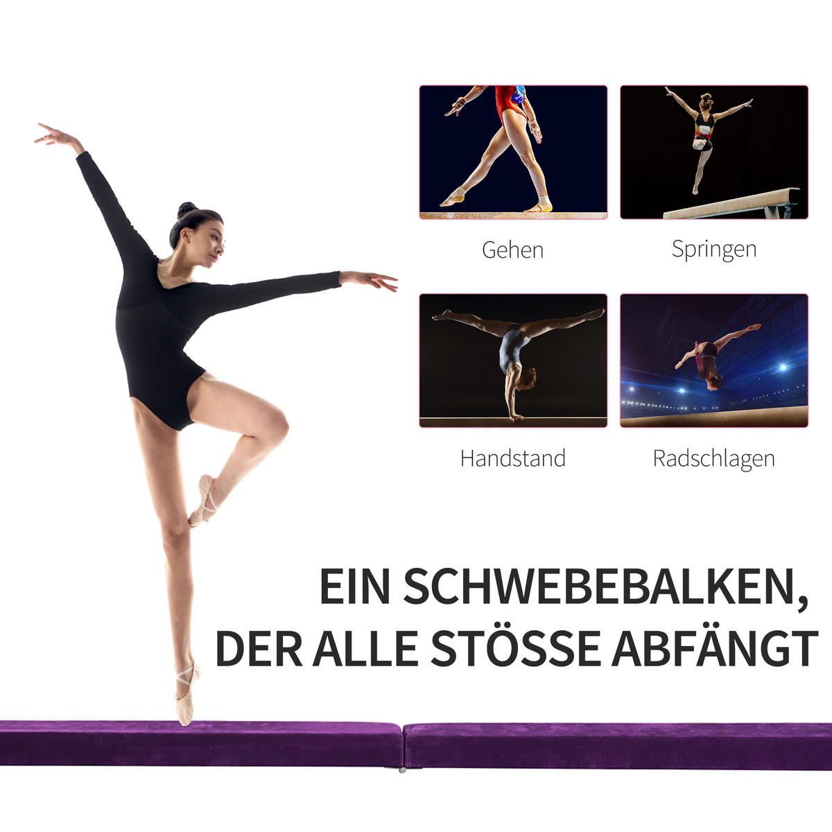 SCHWEBEBALKEN Jane faltbar 210/10/6.5 cm - Violett, Holz/Textil (210/10/6.5cm) - Jamb