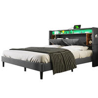 POLSTERBETT 160/200 cm aus Massivholz mit Stauraum-Kopfteil USB und LED Grau - Grau, Holz (160/200cm) - Modenvie