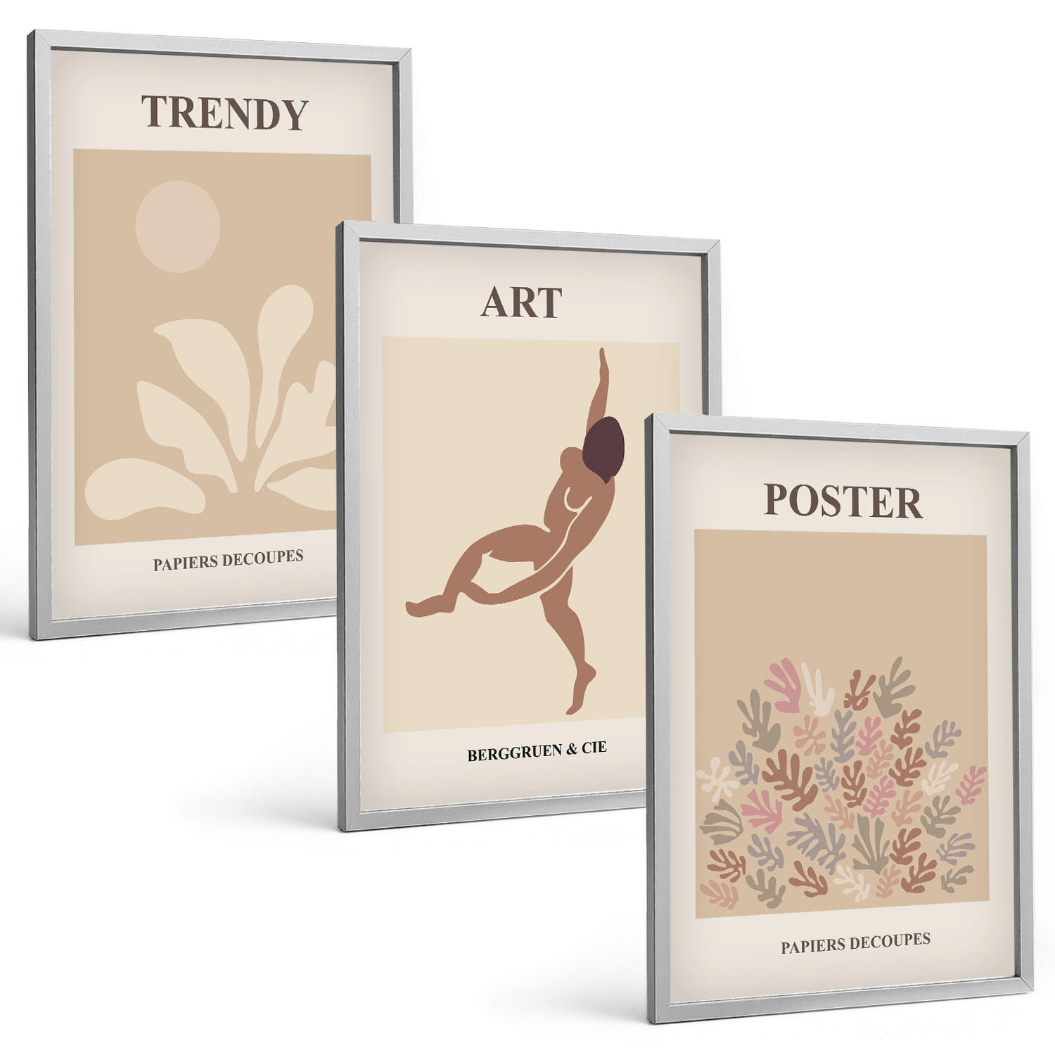 BILDER SET 3er Set - 40x60 cm Silberner Rahmen - Matisses abstrakte Formen - Silberfarben, Kunststoff (40/60cm) - TULUP
