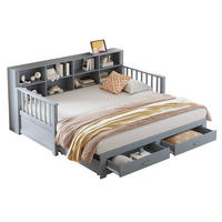 MULTIFUNKTIONSBETT 90/190 cm grau aus Holz mit Ausziehfunktion und Steckdose - Grau, Holzwerkstoff (90/190cm) - OKWISH