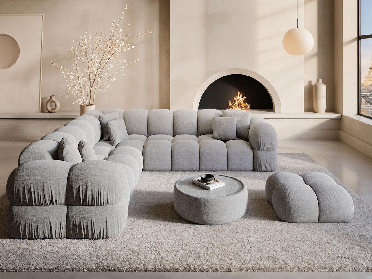 COUCH Monteverde L-Form Hellgrau Strukturstoff - Hellgrau, Textil (253/253cm)