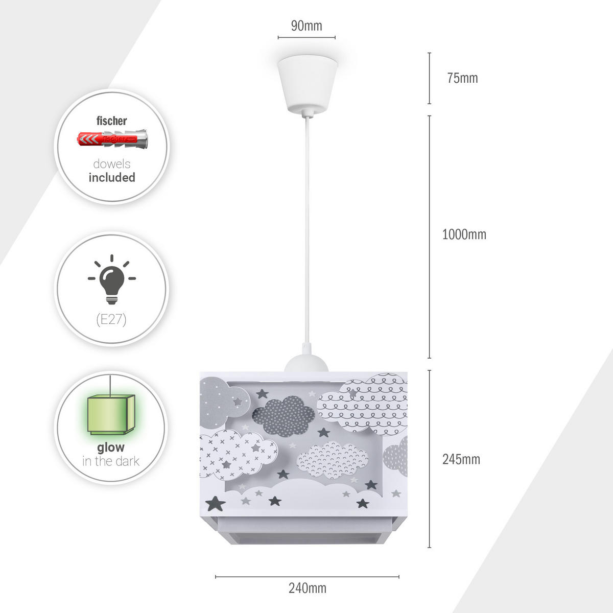 PENDELLEUCHTE Greta Pd Cloud - Grau, Kunststoff (24/24/24.9cm) - Paco Home