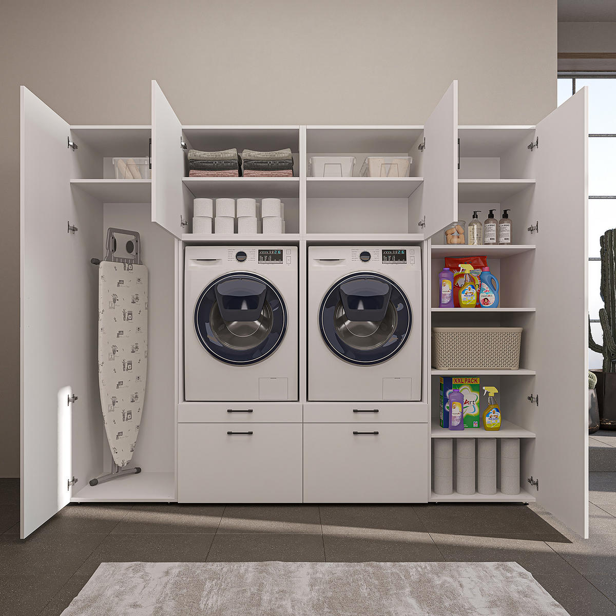 WASCHMASCHINENSCHRANK Serie 2 254cm Breit, 205cm Hoch - Weiß, Holzwerkstoff (254/205/67cm)