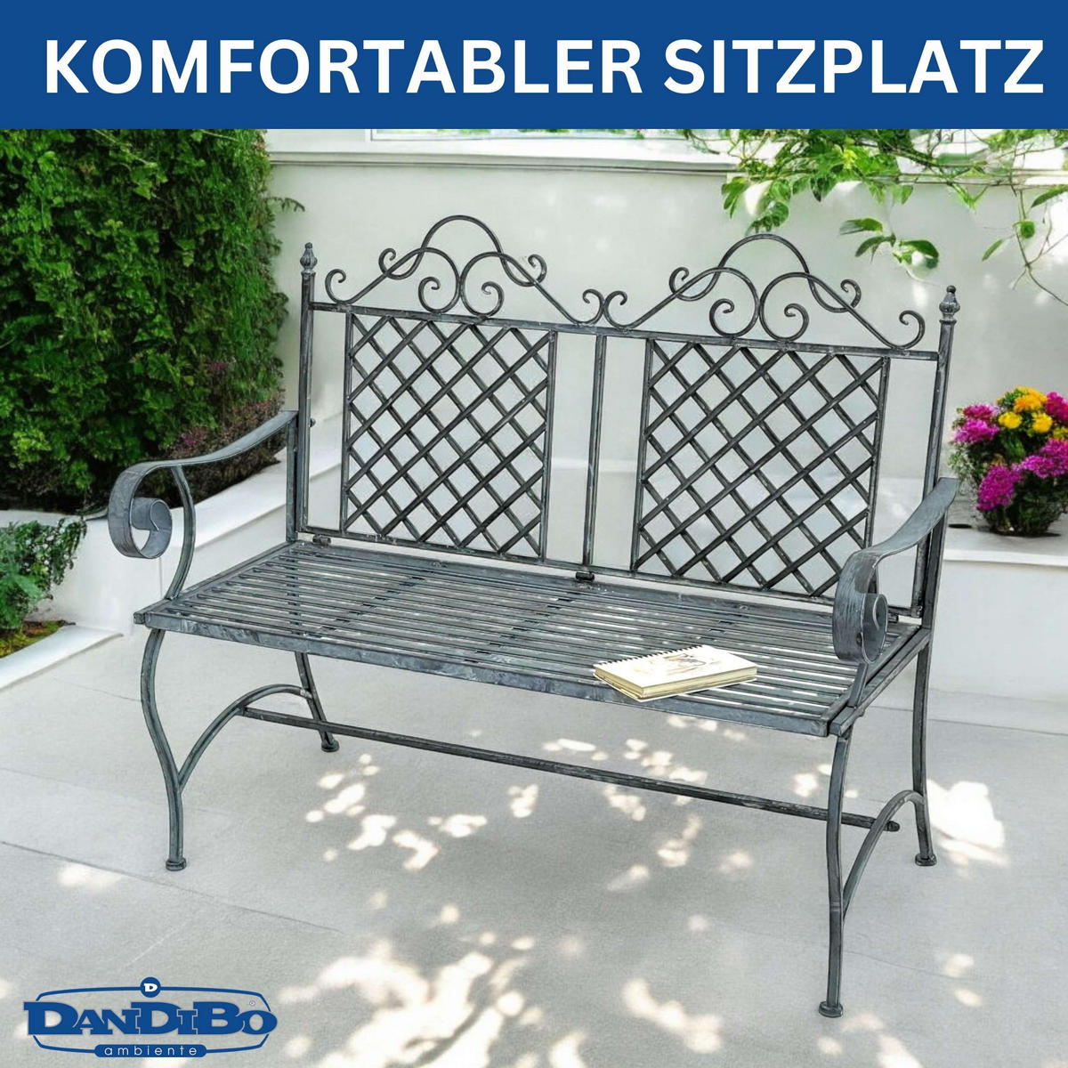 GARTENBANK 2-Sitzer Metall Grau 118,5/60/98,5 cm - Grau, Metall (118.5/98.5/60cm) - DanDiBo