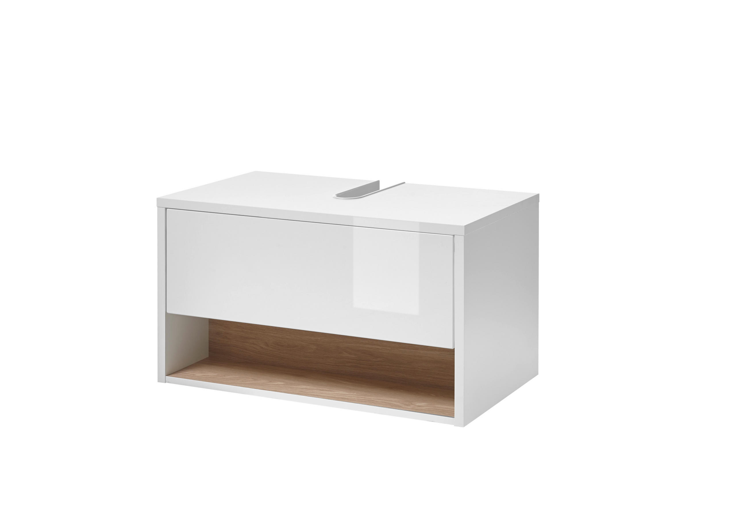 WASCHBECKENUNTERSCHRANK M20 Weiß Hochglanz & Eiche Dekor 80/44/46 cm breit - Weiß Hochglanz/Eichefarben, Holzwerkstoff (80/44/46cm) - Livojo