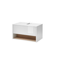 WASCHBECKENUNTERSCHRANK M20 Weiß Hochglanz & Eiche Dekor 80/44/46 cm breit - Weiß Hochglanz/Eichefarben, Holzwerkstoff (80/44/46cm) - Livojo