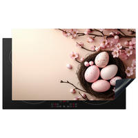 HERDABDECKPLATTE Rosa - Blüten - Eier Induktionsschutz 91.2x52 cm - Hellrosa, Kunststoff (91.2/52/0.2cm) - MuchoWow