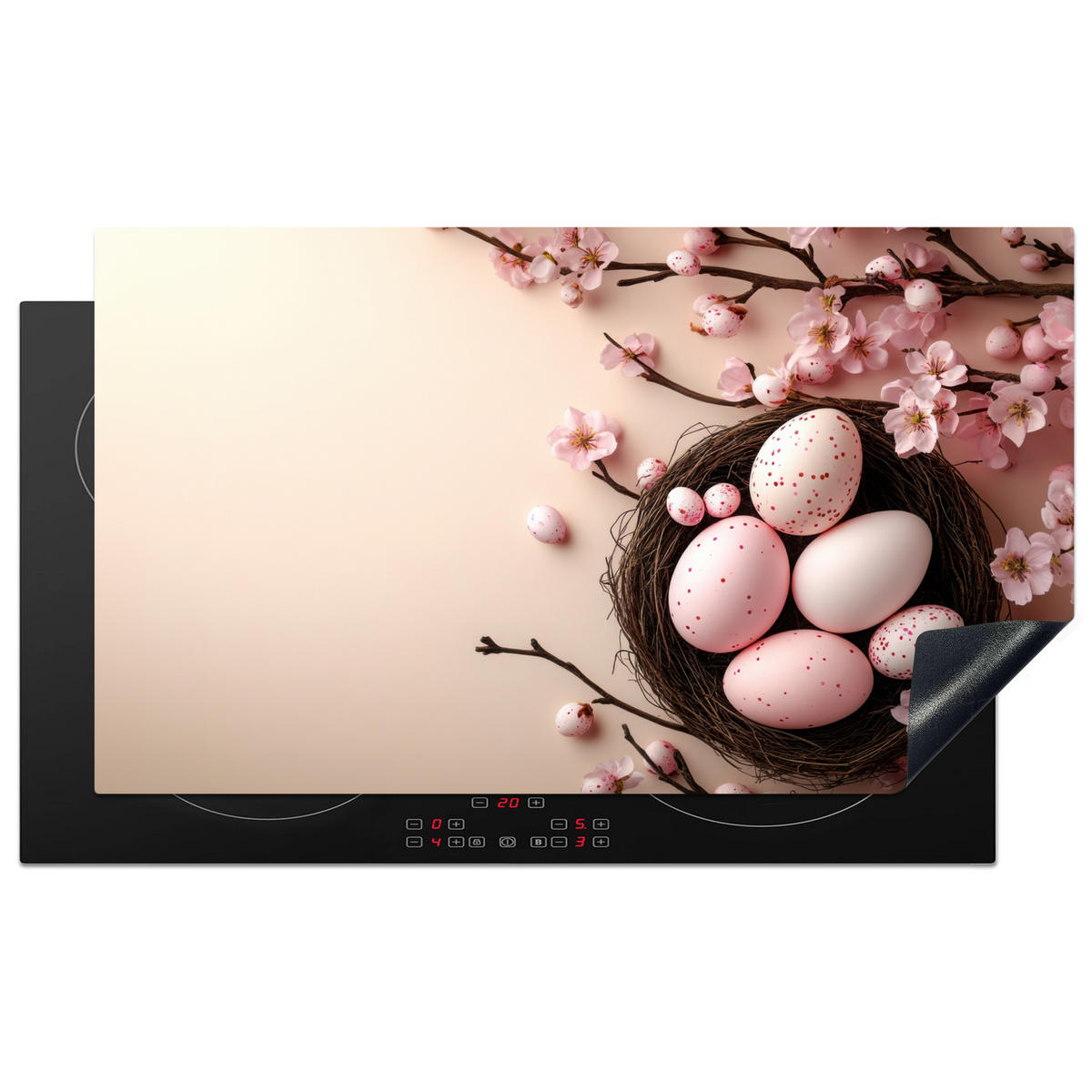 HERDABDECKPLATTE Rosa - Blüten - Eier Induktionsschutz 91.2x52 cm - Hellrosa, Kunststoff (91.2/52/0.2cm) - MuchoWow