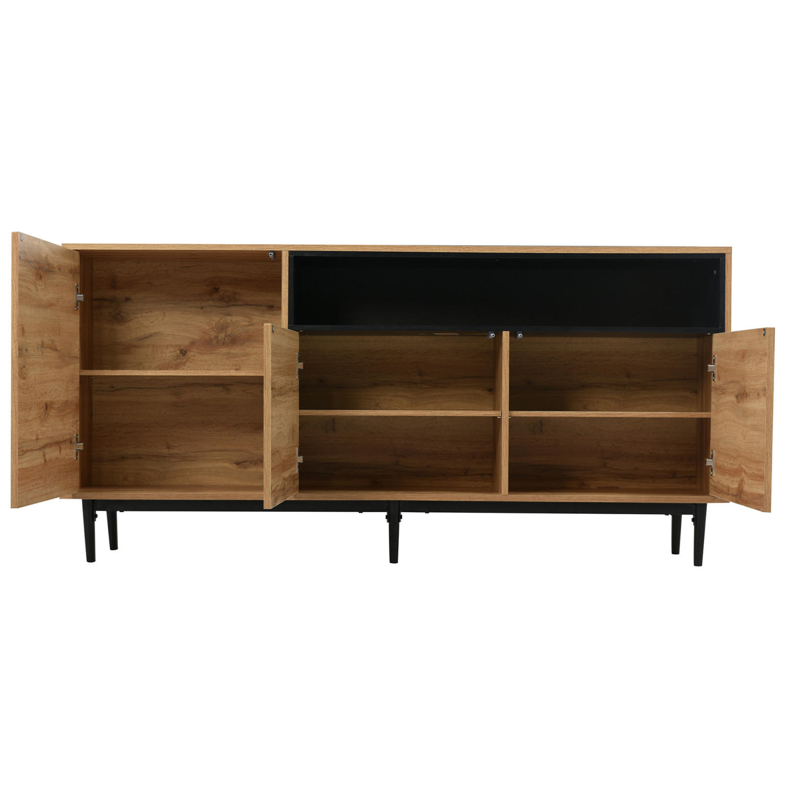 SIDEBOARD Naturfarben, 3 Türen, Regale, Schubladen - Kastanienfarben, Holz (160/76/35cm)