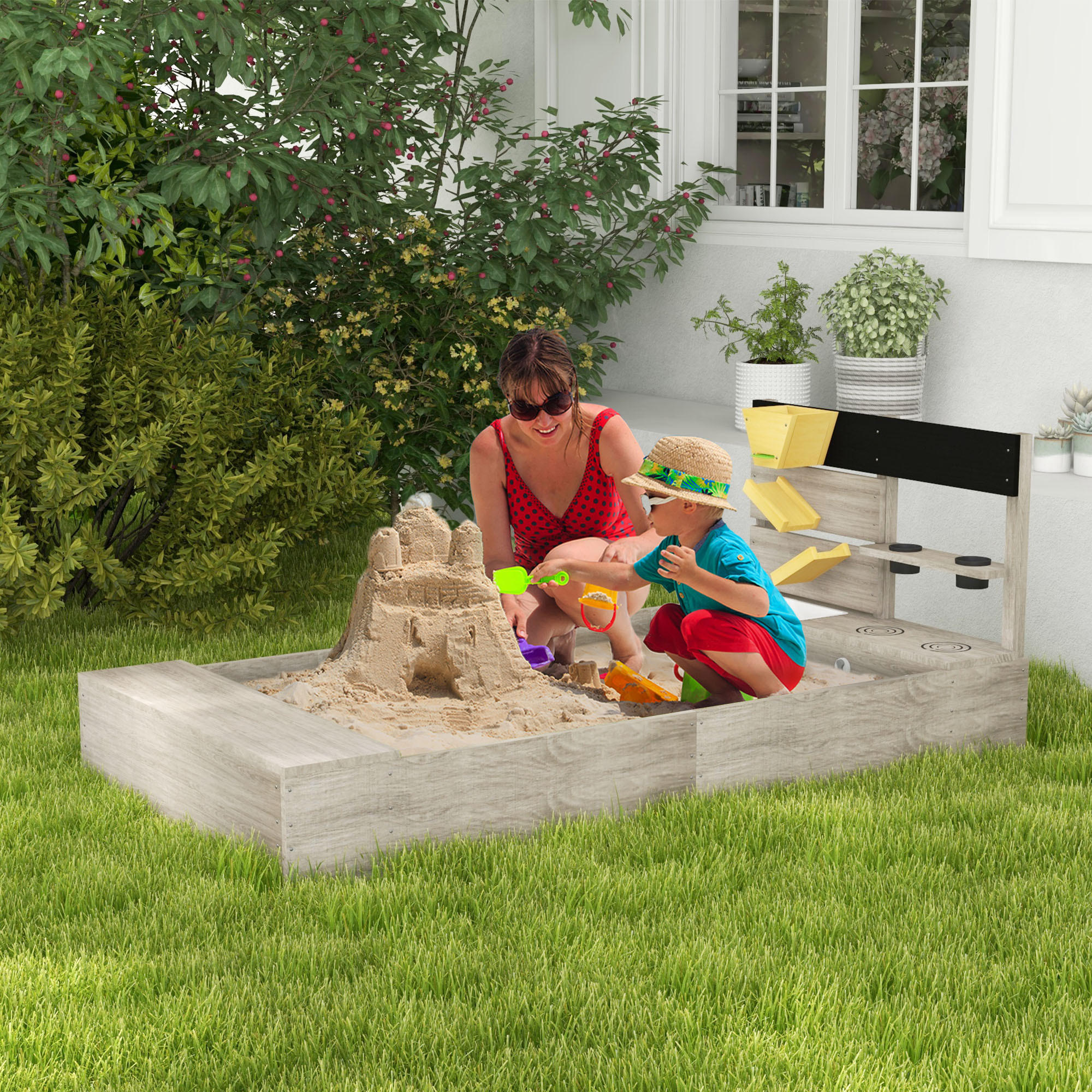 SANDKASTEN, Grau, Tannenholz - Grau, Holz (154/80/60cm) - Outsunny