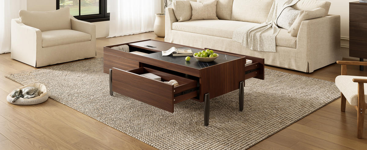COUCHTISCH Glasplatte Stauraum Holzoptik - Braun, Holz (50/105/41.5cm) - LEBENLANG