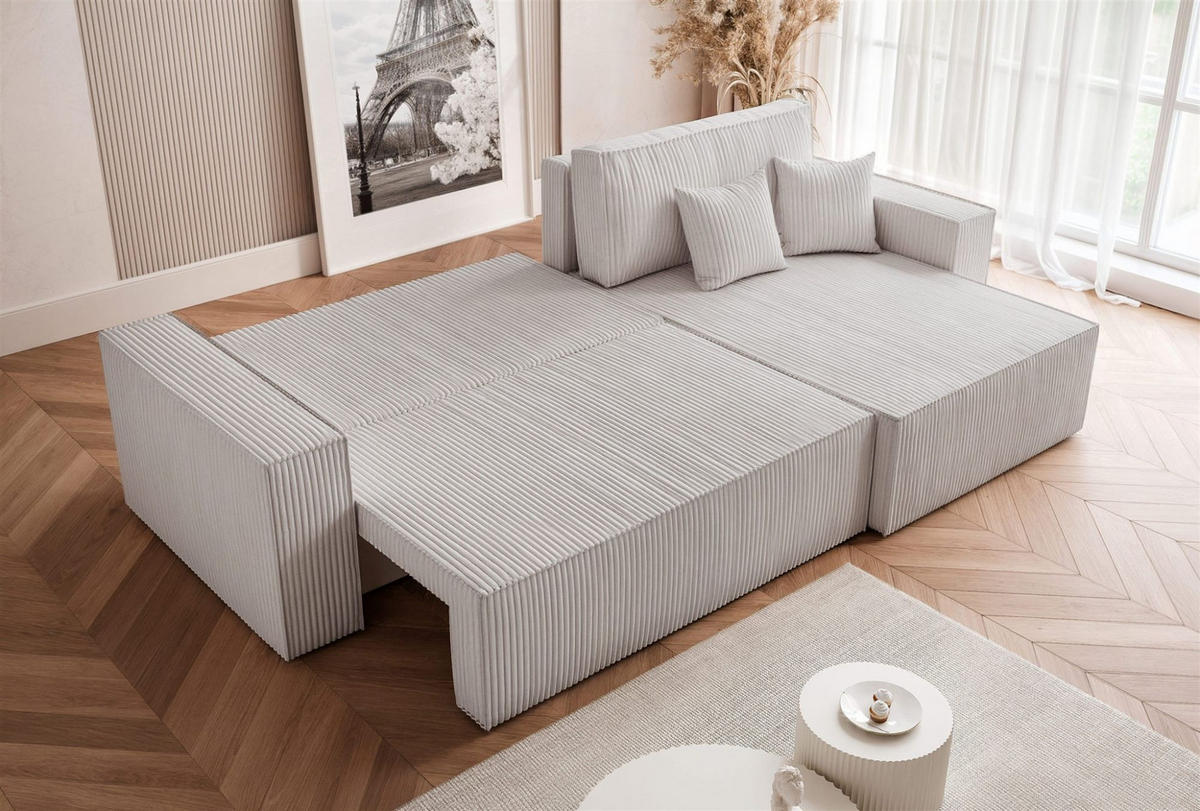 ECKSOFA Adara Max Mit Schlaffunktion - Hellgrau, Holzwerkstoff/Textil (145/276cm) - Fun Möbel