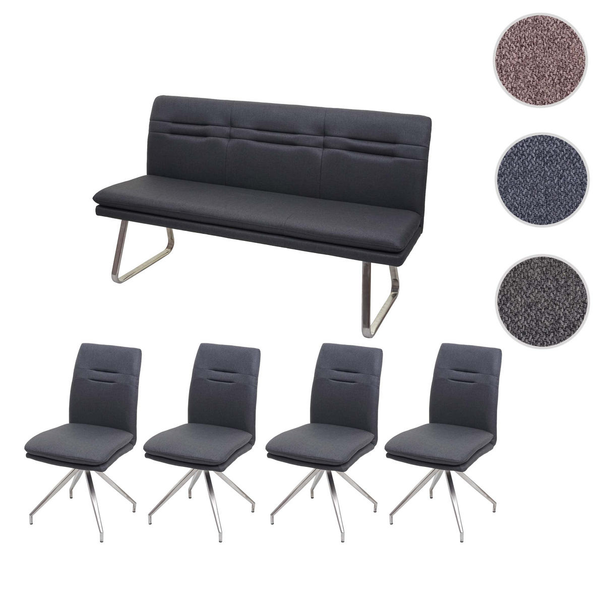 ESSZIMMER-SET Anthrazit 5er-Set - Anthrazit, Textil (160/90/60cm) - MCW
