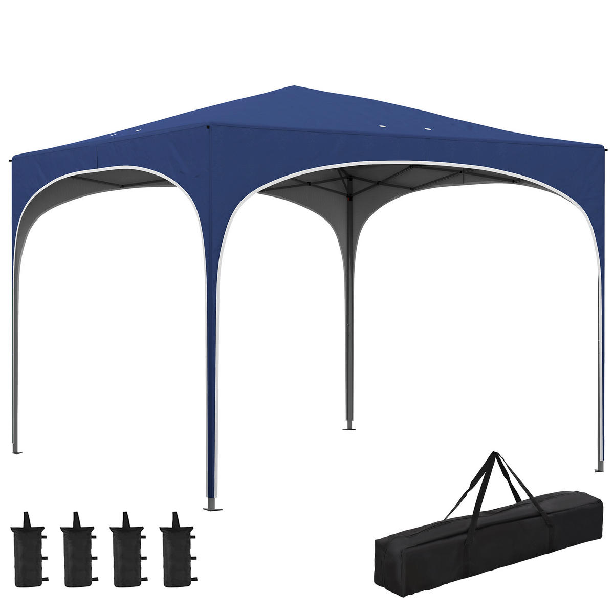 FALTPAVILLON, Weiß, Oxford-Polyester, Stahl - Blau, Metall (295/255/295cm) - Outsunny