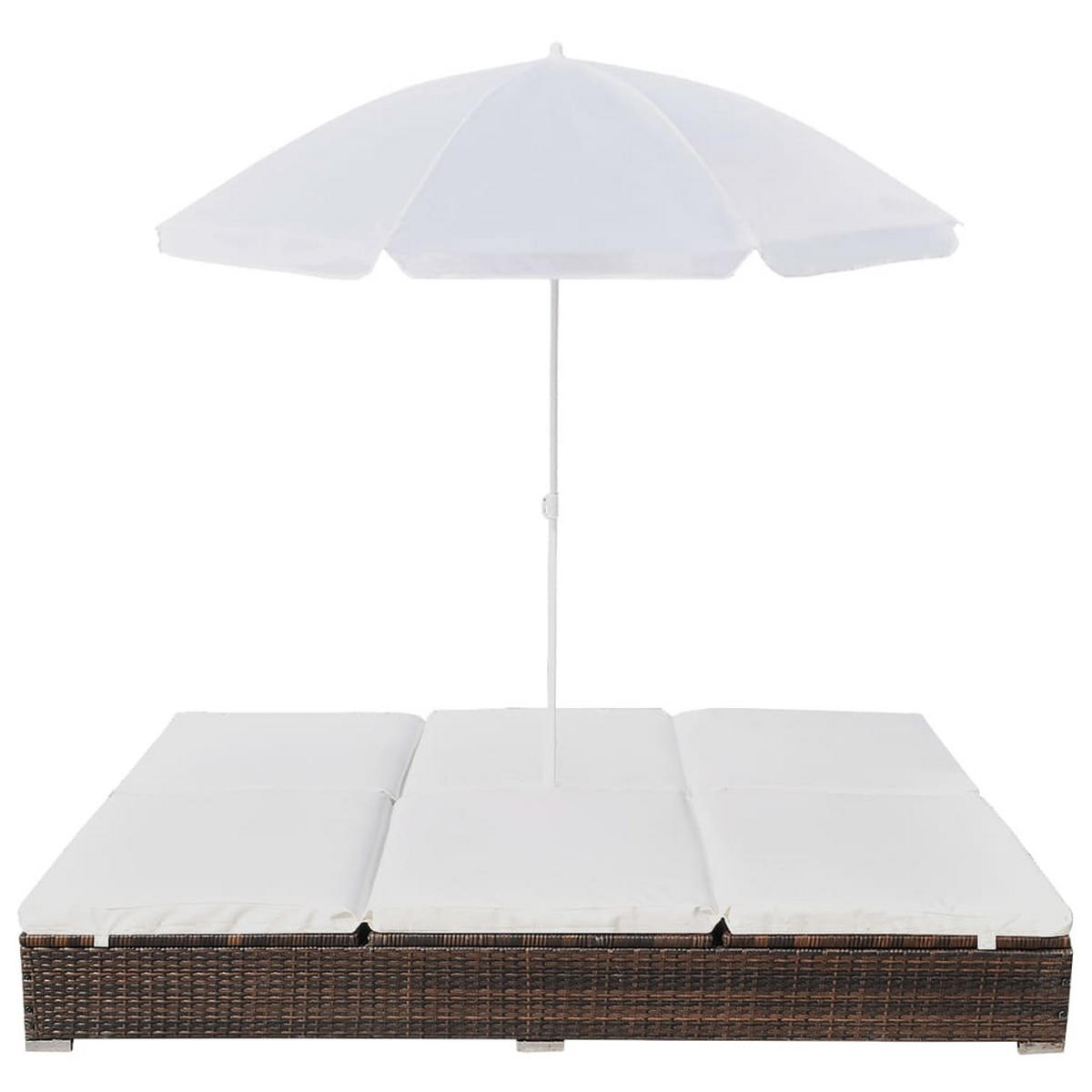 OUTDOOR-LOUNGEBETT Mit Sonnenschirm Poly Rattan Braun - Creme/Braun, Kunststoff/Textil (140/190/197cm) - vidaXL