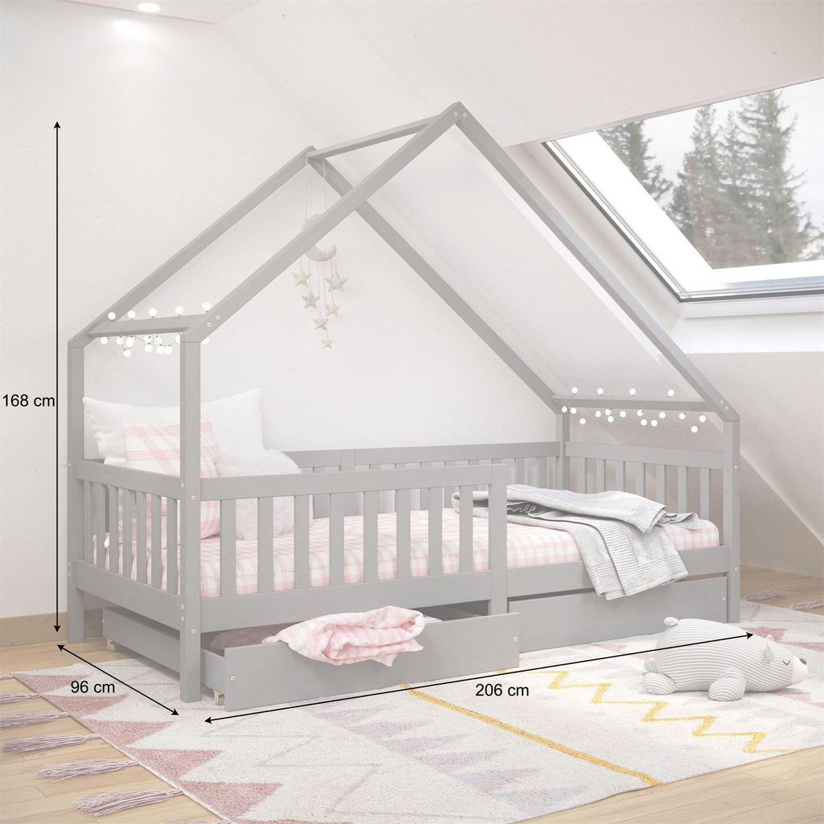 HAUSBETT ALVA 90X200 CM - Grau, Holz (96/168/206cm) - IDIMEX