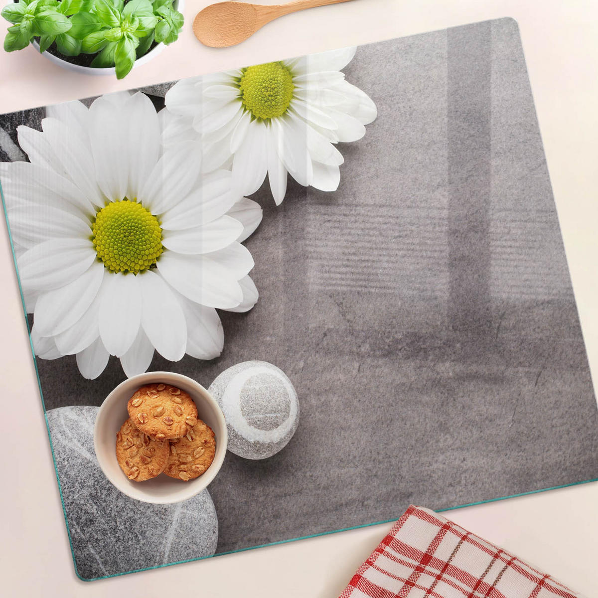 GLASPLATTE 60x52 cm Gerbera - Weiß, Glas (60/0.4/52cm) - TULUP